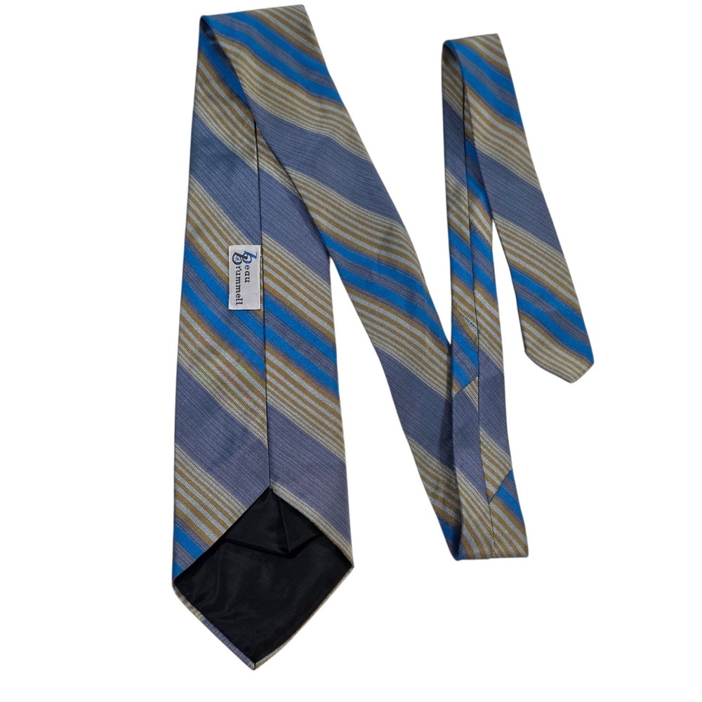 Beau Brummell Striped Silk Blend Necktie Blue Gold Accent Men's Formal Accessory